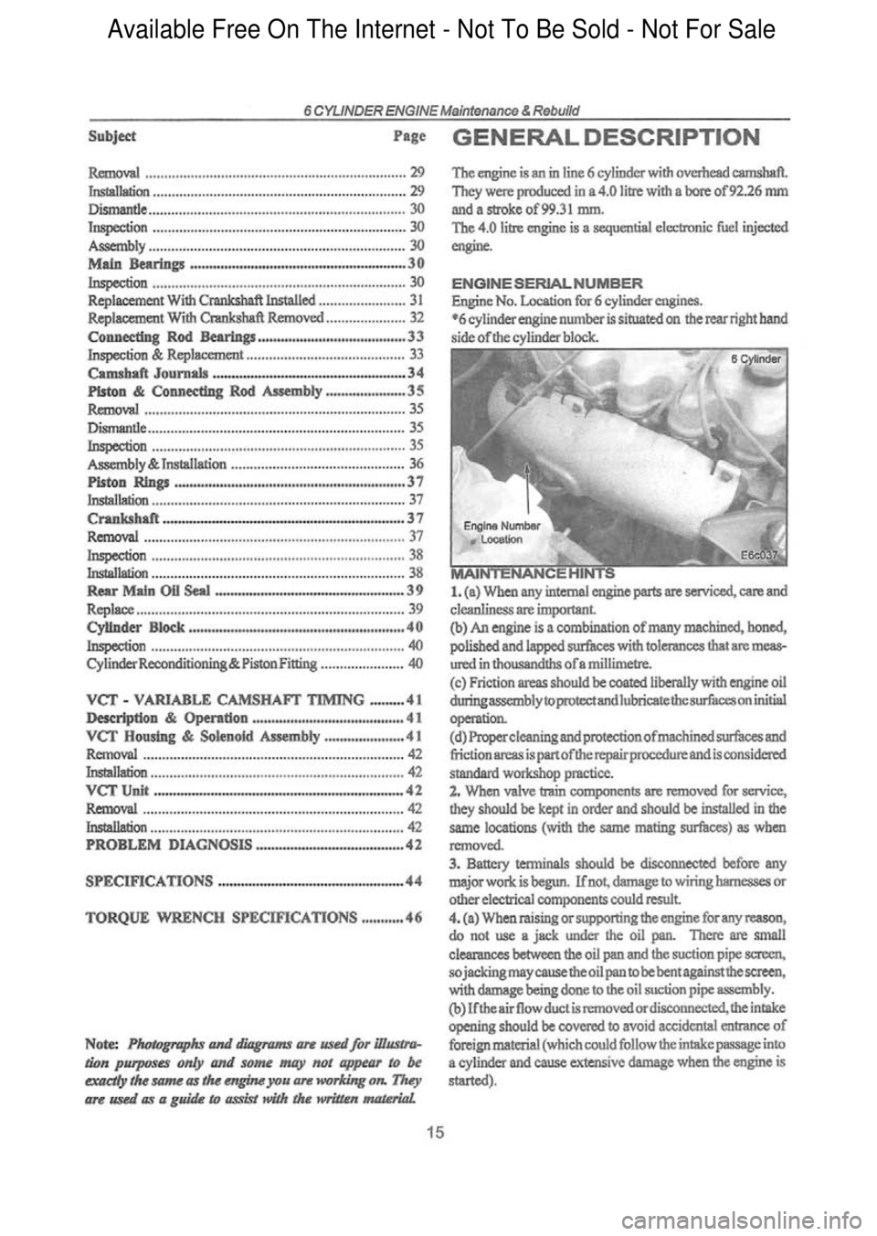 FORD FALCON 1998  Workshop Manual  Available Free On The Internet - Not To Be Sold - Not For Sale    