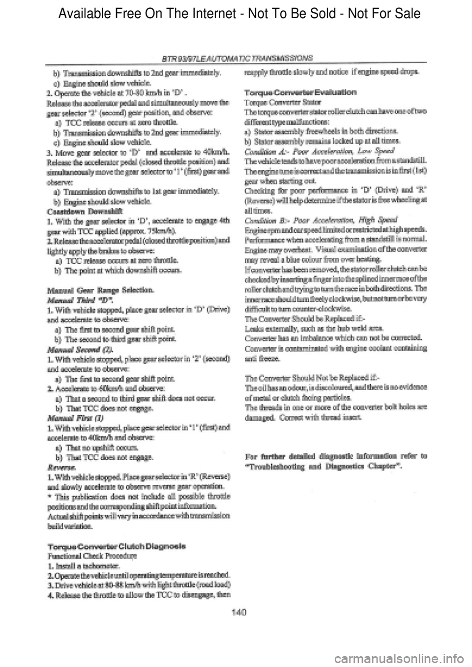 FORD FALCON 1998  Workshop Manual  Available Free On The Internet - Not To Be Sold - Not For Sale    
