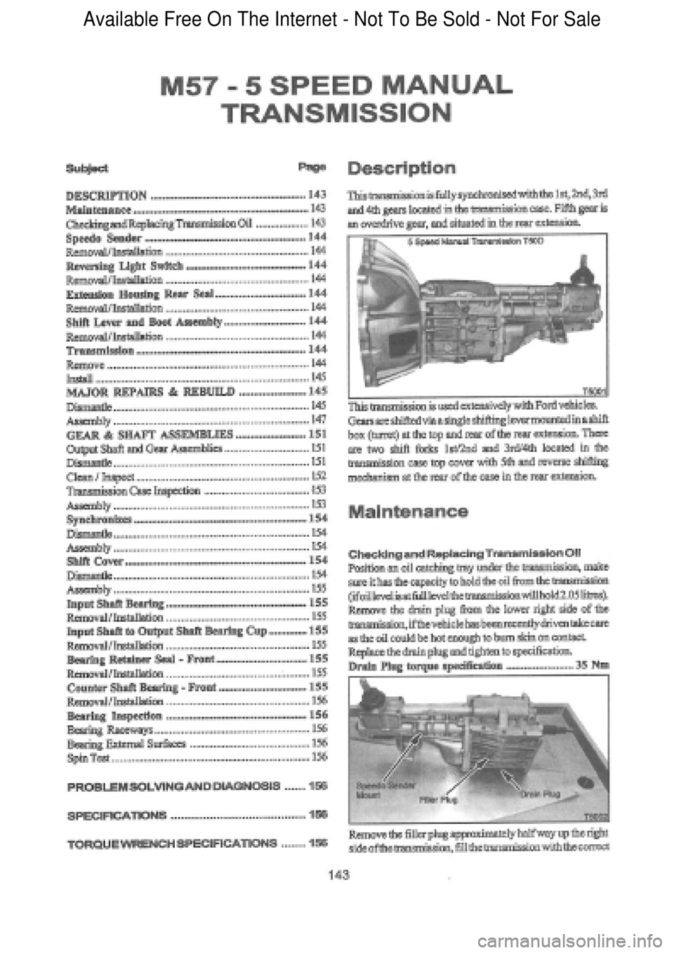 FORD FALCON 1998  Workshop Manual  Available Free On The Internet - Not To Be Sold - Not For Sale    