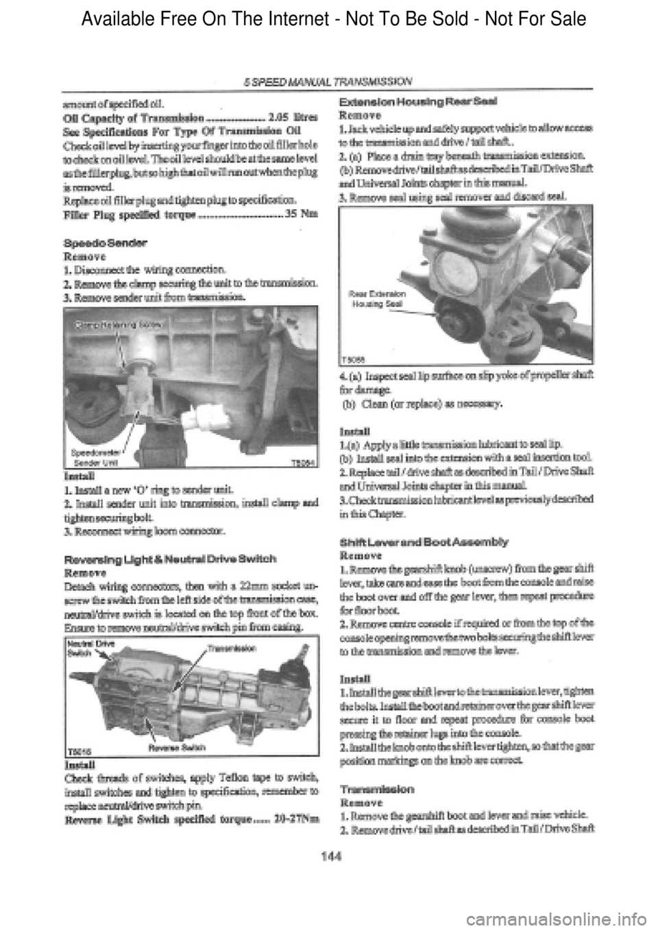 FORD FALCON 1998  Workshop Manual  Available Free On The Internet - Not To Be Sold - Not For Sale    