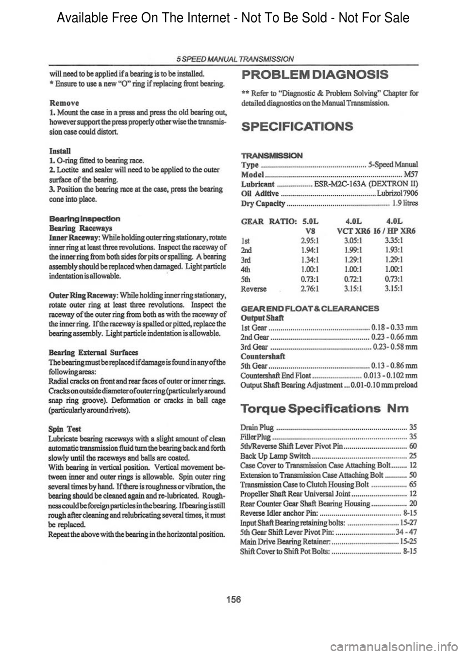 FORD FALCON 1998  Workshop Manual  Available Free On The Internet - Not To Be Sold - Not For Sale    