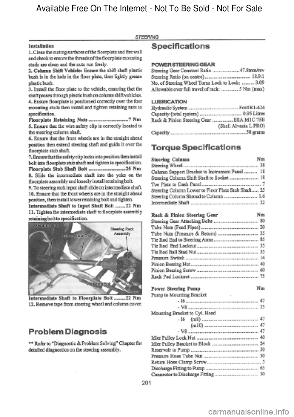 FORD FALCON 1998  Workshop Manual  Available Free On The Internet - Not To Be Sold - Not For Sale    