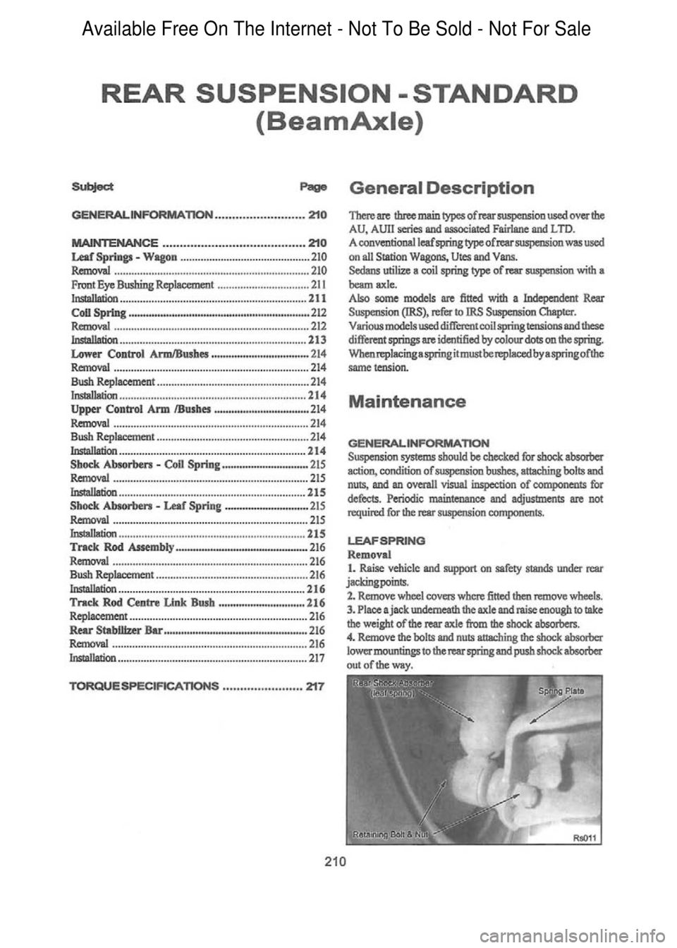 FORD FALCON 1998  Workshop Manual  Available Free On The Internet - Not To Be Sold - Not For Sale    