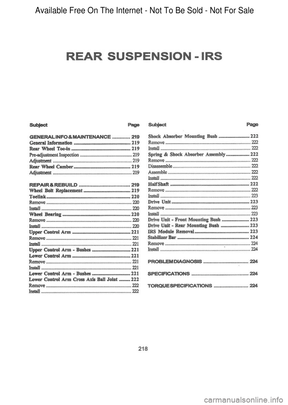 FORD FALCON 1998  Workshop Manual  Available Free On The Internet - Not To Be Sold - Not For Sale    