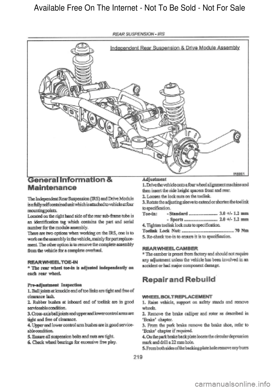 FORD FALCON 1998  Workshop Manual  Available Free On The Internet - Not To Be Sold - Not For Sale    