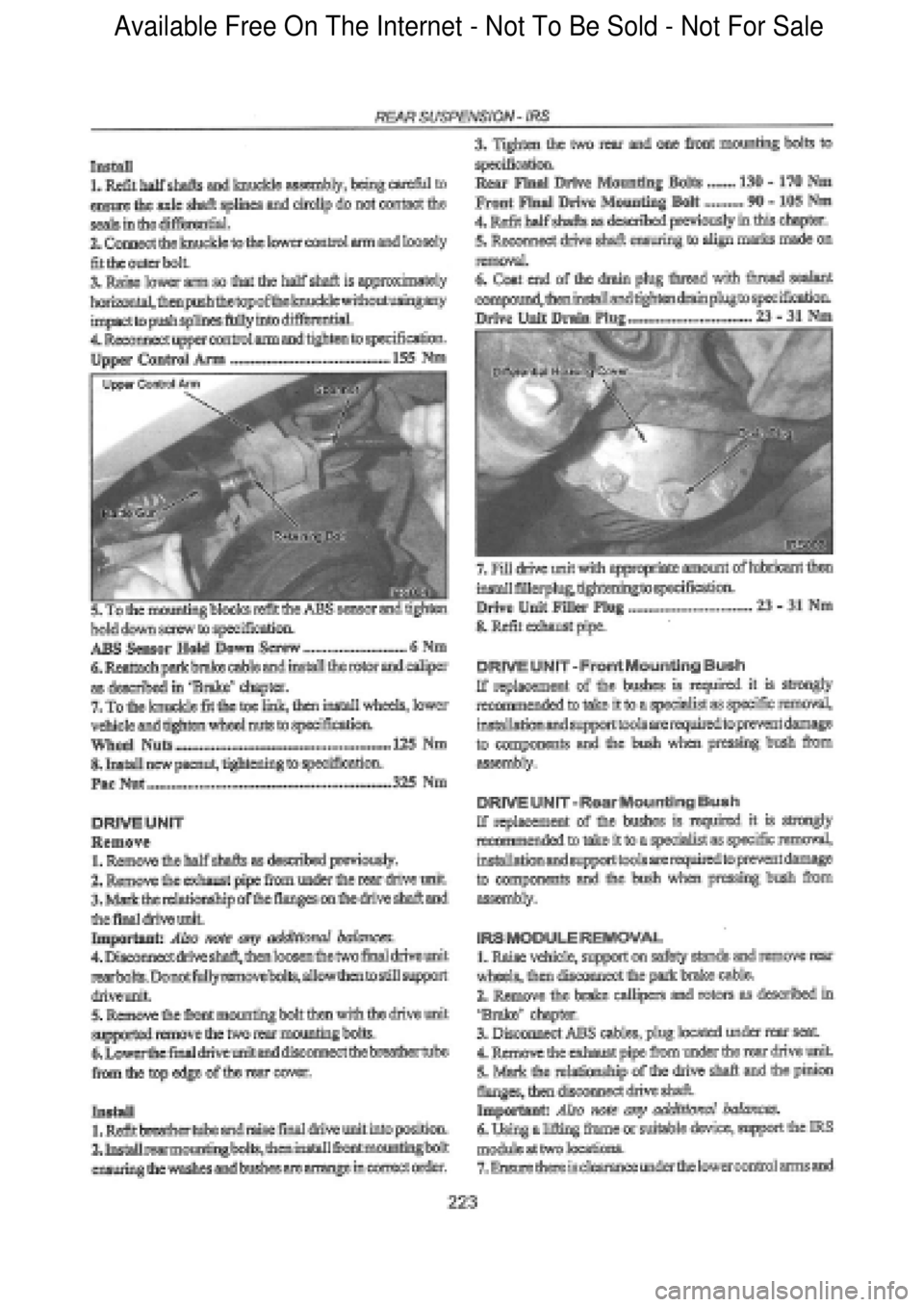 FORD FALCON 1998  Workshop Manual  Available Free On The Internet - Not To Be Sold - Not For Sale    
