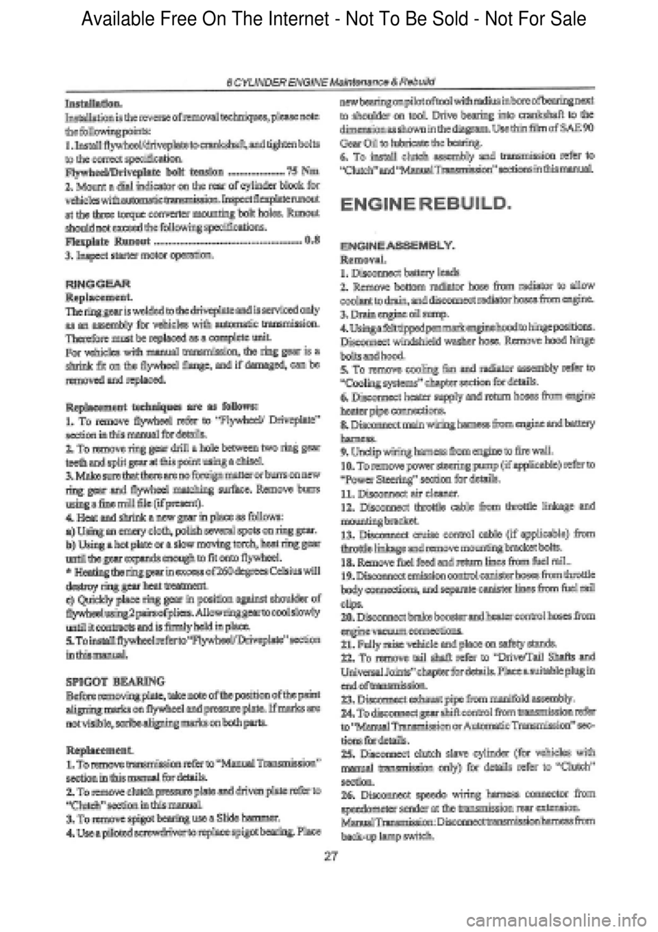 FORD FALCON 1998  Workshop Manual  Available Free On The Internet - Not To Be Sold - Not For Sale    
