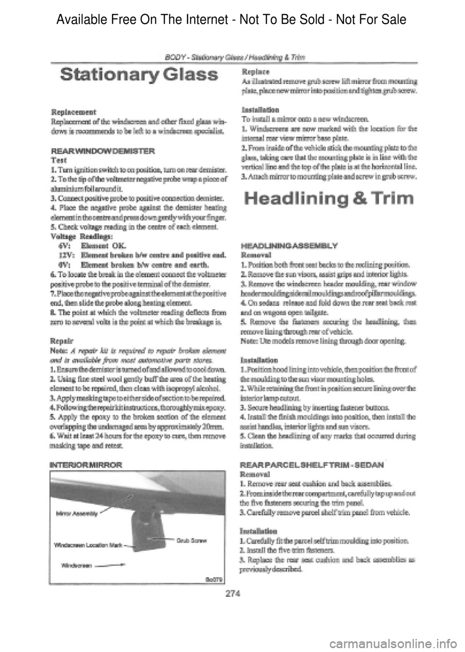 FORD FALCON 1998  Workshop Manual  Available Free On The Internet - Not To Be Sold - Not For Sale    