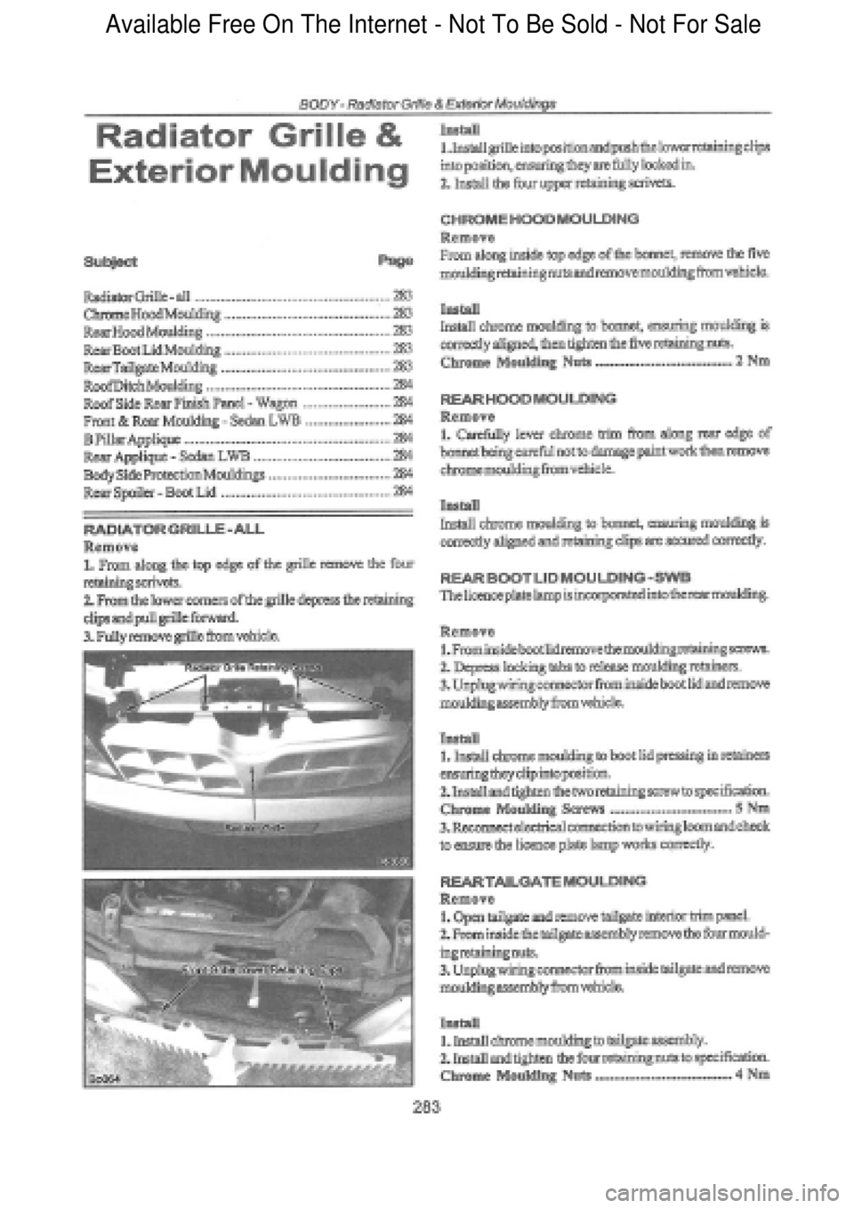 FORD FALCON 1998  Workshop Manual  Available Free On The Internet - Not To Be Sold - Not For Sale    