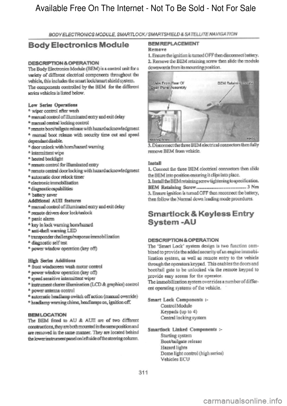 FORD FALCON 1998  Workshop Manual  Available Free On The Internet - Not To Be Sold - Not For Sale    