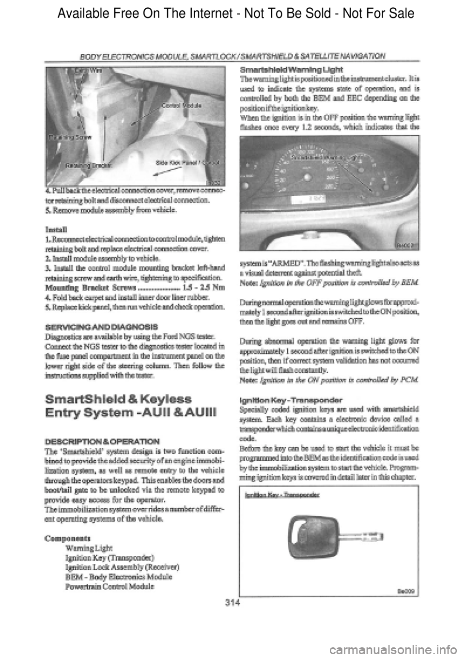 FORD FALCON 1998  Workshop Manual  Available Free On The Internet - Not To Be Sold - Not For Sale    