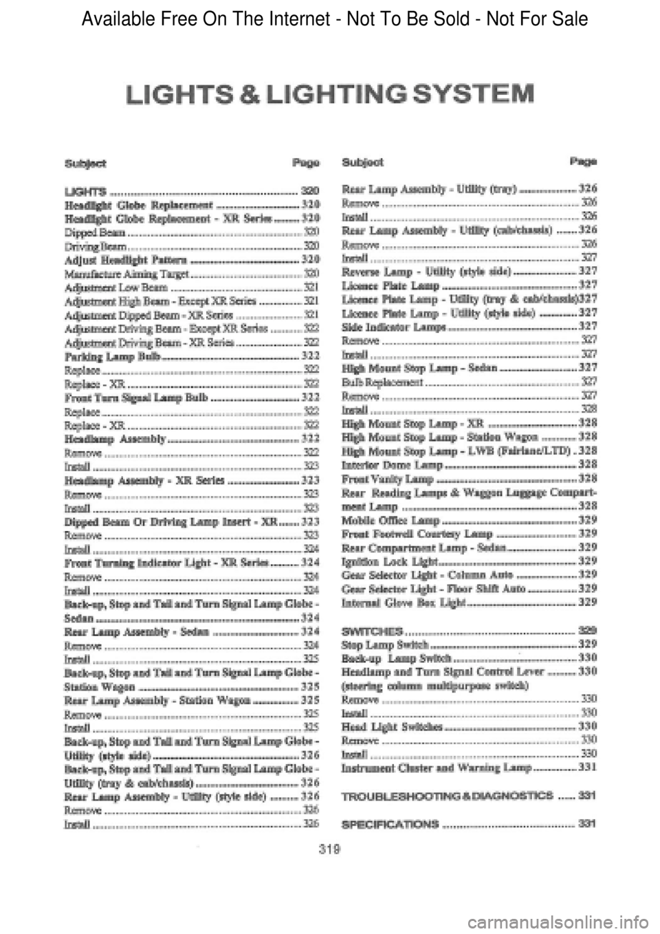 FORD FALCON 1998  Workshop Manual  Available Free On The Internet - Not To Be Sold - Not For Sale    