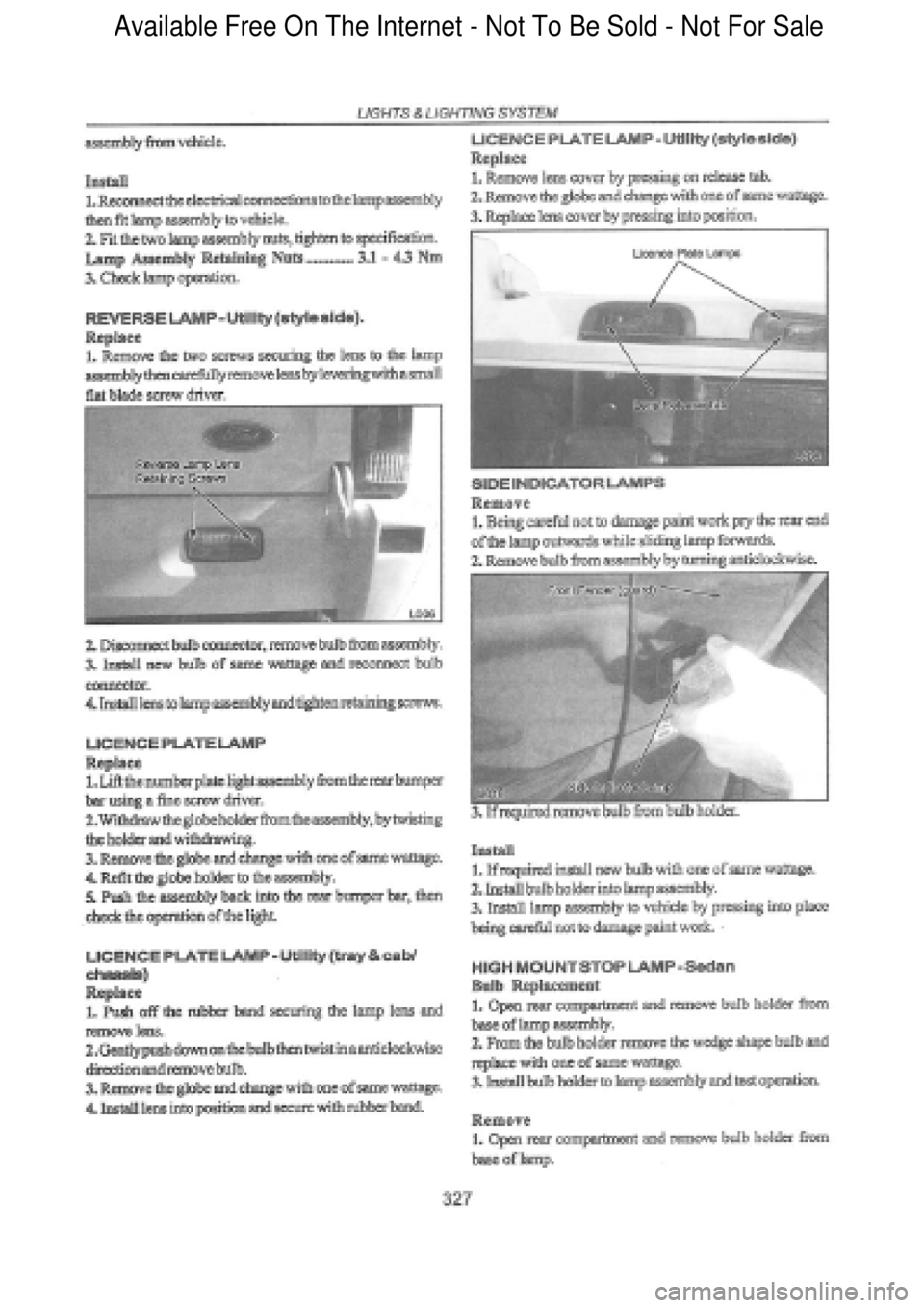 FORD FALCON 1998  Workshop Manual  Available Free On The Internet - Not To Be Sold - Not For Sale    