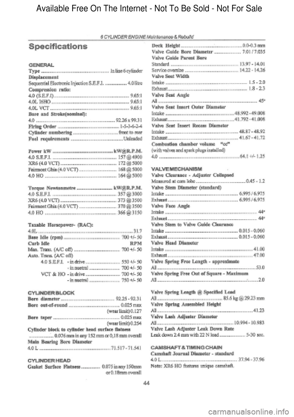 FORD FALCON 1998  Workshop Manual  Available Free On The Internet - Not To Be Sold - Not For Sale    