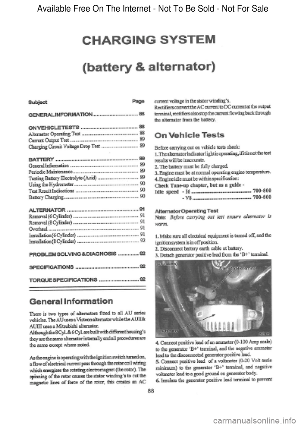 FORD FALCON 1998  Workshop Manual  Available Free On The Internet - Not To Be Sold - Not For Sale    