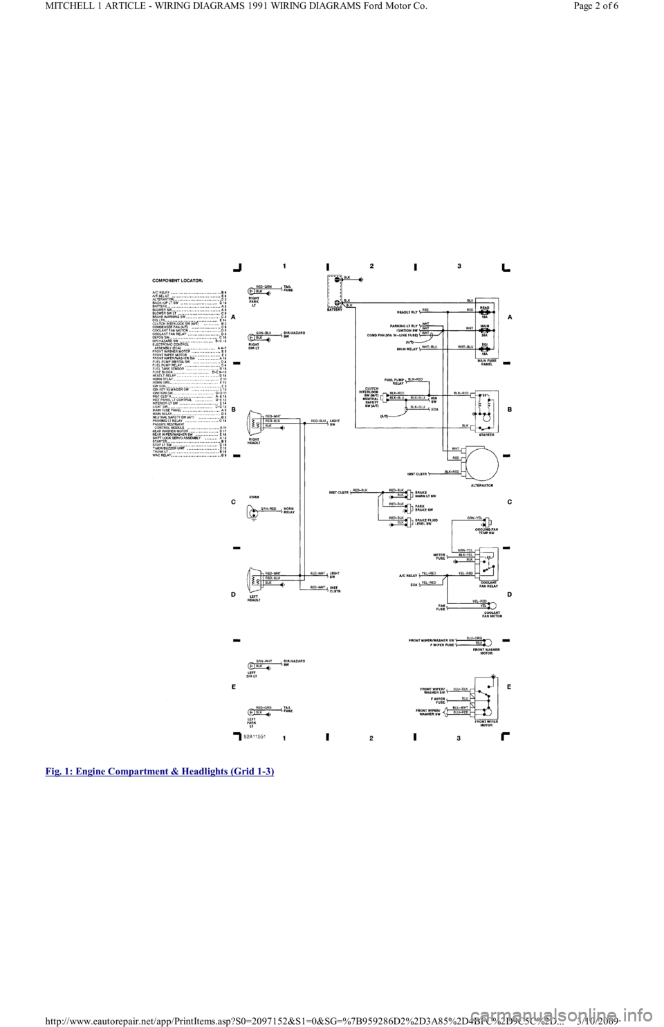 FORD FESTIVA 1991  Service Manual  
Fig. 1: Engine Compartment & Headlights (Grid 1
-3) 
Page 2 of 6 MITCHELL 1 ARTICLE - WIRING DIAGRAMS 1991 WIRING DIAGRAMS Ford Motor Co.
3/10/2009 http://www.eautorepair.net/app/PrintItems.asp?S0=2