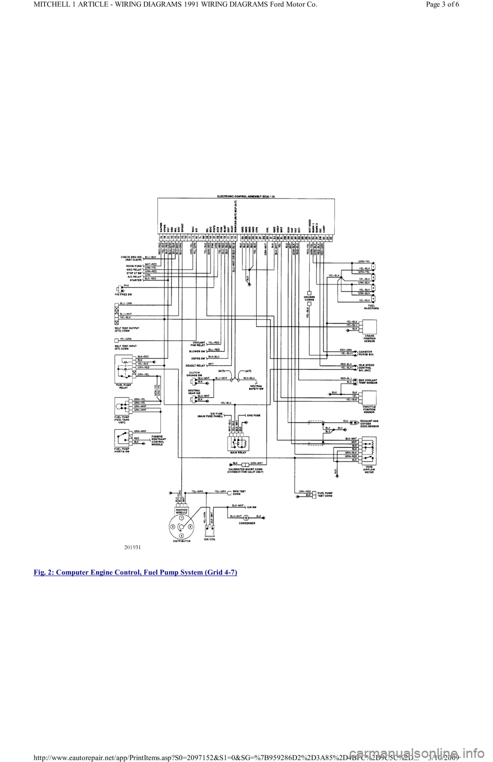 FORD FESTIVA 1991  Service Manual  
Fig. 2: Computer Engine Control, Fuel Pump System (Grid 4
-7) 
Page 3 of 6 MITCHELL 1 ARTICLE - WIRING DIAGRAMS 1991 WIRING DIAGRAMS Ford Motor Co.
3/10/2009 http://www.eautorepair.net/app/PrintItem
