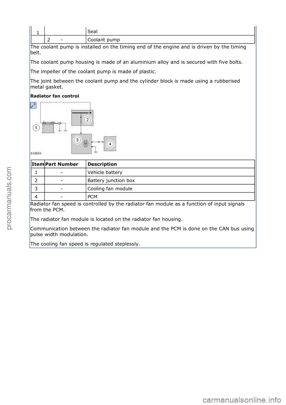 FORD GALAXY 2006  Service Repair Manual Se\bl\f
Cool\bnt\fpump\f
The\fcool\bnt\fpump\fis\finst\blled\fon\fthe\ftiming\fend\fof\fthe\fengine\f\bnd\fis\fdriven\fby\fthe\ftiming\f
be
 lt.\f
The\fcool\bnt\fpump\fhousing\fis\fm\bde\fof\f\bn\f\bl