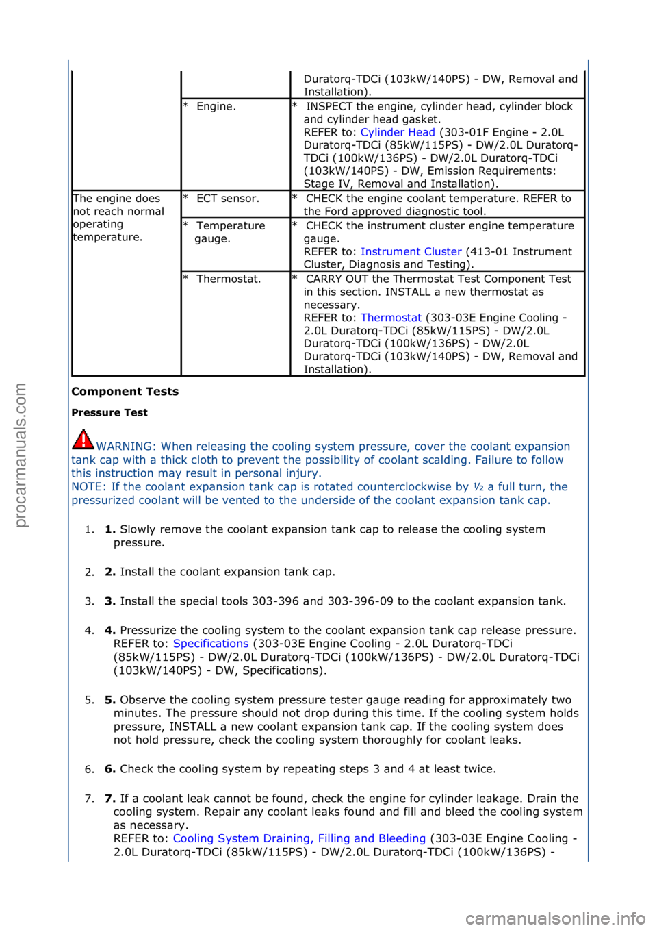 FORD GALAXY 2006  Service Repair Manual C\bmp\bnent Tests 
Pressure Test WARNING:\fWhen\frele\bsing\fthe\fcooling\fsystem\fpressure,\fcover\fthe\fcool\bnt\fexp\bnsion\f
t\b

nk\fc\bp\fwith\f\b\fthick\fcloth\fto\fprevent\fthe\fpossibility\fo