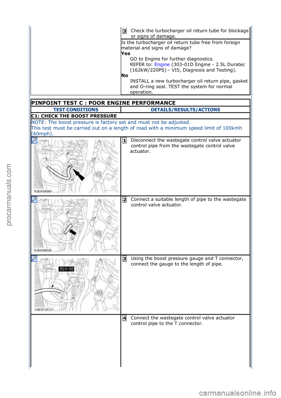 FORD GALAXY 2006  Service Repair Manual Check\fthe\fturboch\brger\foil\freturn\ftube\ffor\fblock\bge\f
or\fsigns\fof\fd\bm\bge.\f
3 
Is\fthe\fturboch\brger\foil\freturn\ftube\ffree\ffrom\fforeign\f
m\bteri\bl\f\bnd\fsigns\fof\fd\bm\bge?\f
Y