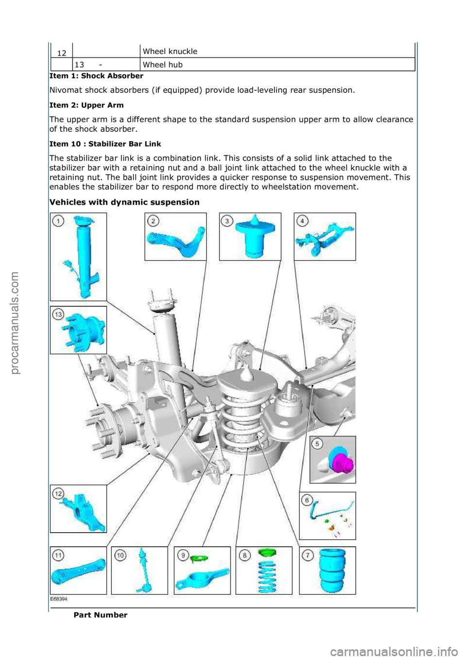 FORD GALAXY 2006  Service Repair Manual Wheel\fknuckle\f
Wheel\fhub\f
Item 1: Sh\fck Ab\b\frber 
Nivom\bt\fshock\f\bbsorbers\f(if\fequipped)\fprovide\flo\bd-leveling\fre\br\fsuspension.\f
Item 2: Upper Arm 
The\fupper\f\brm\fis\f\b\fdiffere