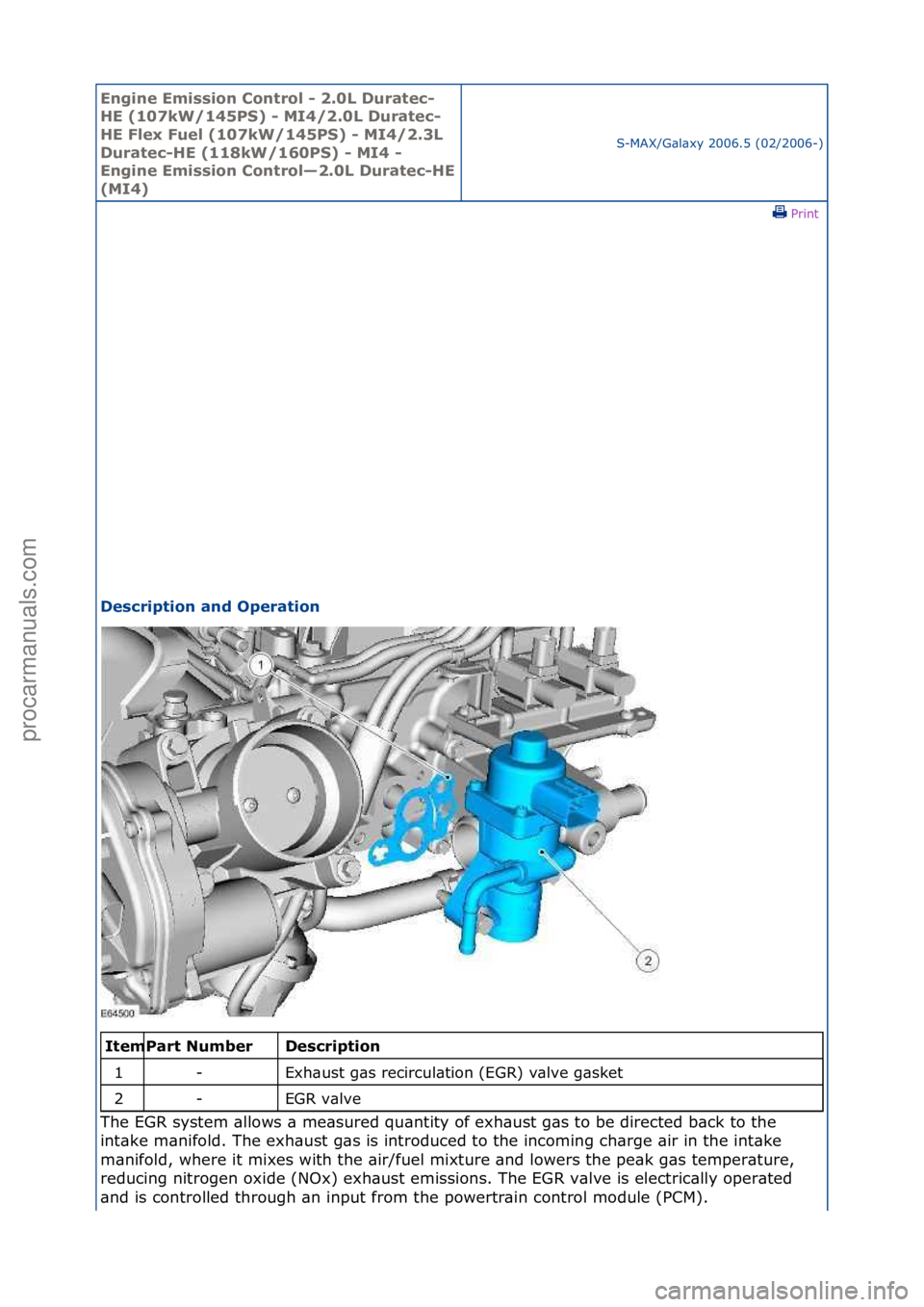 FORD GALAXY 2006  Service Repair Manual Engine Emi\b\bion Cont\fol - 2.0L Du\fatec-
HE (107kW/145PS) - MI4/2.0L Du\fatec-
HE Flex Fuel (107kW/145PS) - MI4/2.3L 
Du\fatec-HE (118kW/160PS) - MI4 - 
Engine Emi\b\bion Cont\fol—2.0L Du\fatec-H