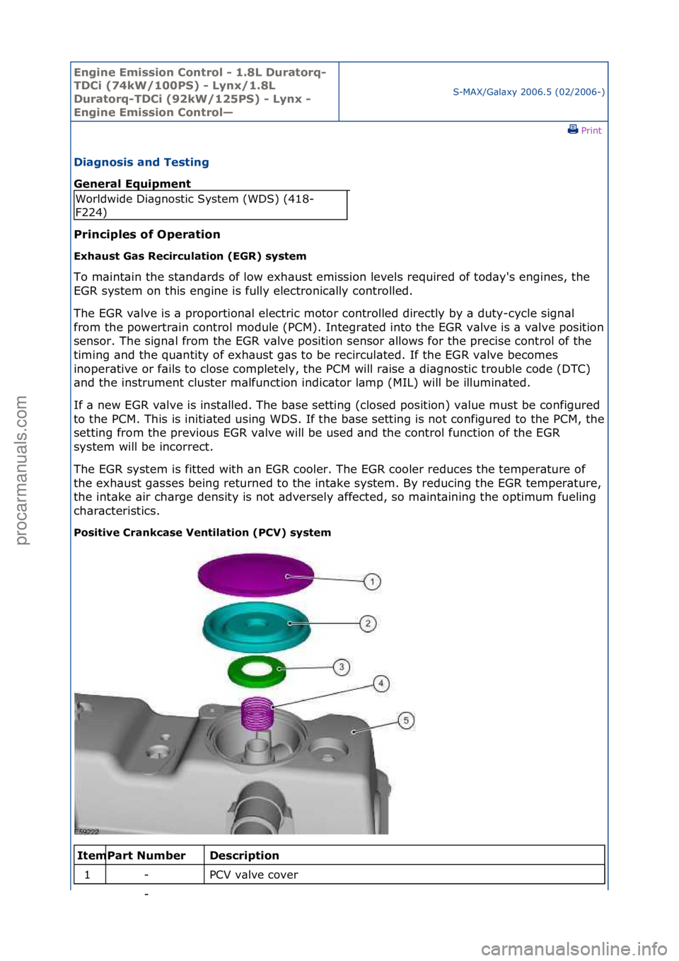 FORD GALAXY 2006  Service Repair Manual Engine Emi\b\bion Cont\fol - 1.8L Du\fato\fq-
TDCi (74kW/100PS) - Lynx/1.8L 
Du\fato\fq-TDCi (92kW/125PS) - Lynx - 
Engine Emi\b\bion Cont\fol—
S-MAX/G\bl\bxy\f2006.5\f(02/2006-)\fPrint \f
Diagno\bi