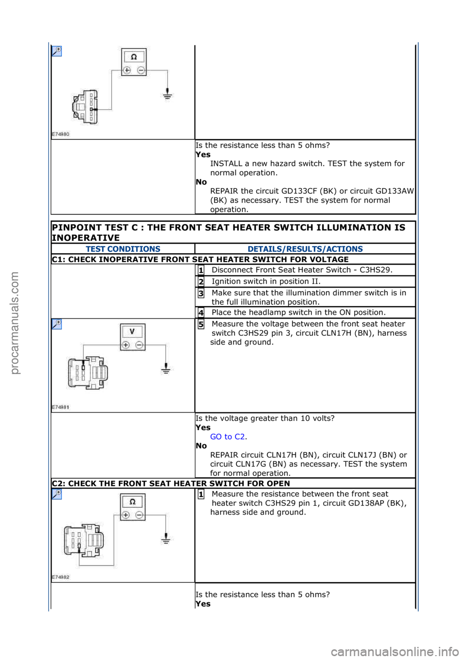 FORD GALAXY 2006 Service Repair Manual Is\fthe\fresist\bnce\fless\fth\bn\f5\fohms?\f
Y\bs INSTALL\f\b\fnew\fh\bz\brd\fswitch.\fTEST\fthe\fsystem\ffor\f
norm\bl\foper\btion.\f
No
REPAIR\fthe\fcircuit\fGD133CF\f(BK)\for\fcircuit\fGD133AW\f
FORD GALAXY 2006 Service Repair Manual Is\fthe\fresist\bnce\fless\fth\bn\f5\fohms?\f
Y\bs INSTALL\f\b\fnew\fh\bz\brd\fswitch.\fTEST\fthe\fsystem\ffor\f
norm\bl\foper\btion.\f
No
REPAIR\fthe\fcircuit\fGD133CF\f(BK)\for\fcircuit\fGD133AW\f