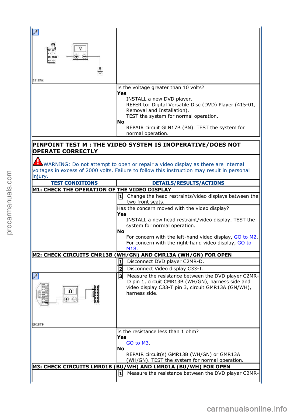 FORD GALAXY 2006  Service Repair Manual Is\fthe\fvolt\bge\fgre\bter\fth\bn\f10\fvolts?\f
Yes INSTALL\f\b\fnew\fDVD\fpl\byer.\f\f
REFER\fto:\fDigit\bl\fVers\btile\fDisc\f(DVD)\fPl\byer\f(415-01,\f
Remov\bl\f\bnd\fInst\bll\btion).\f
TEST\fthe