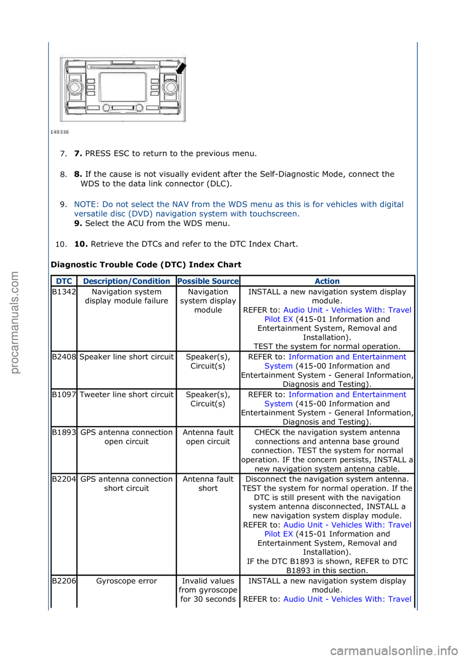 FORD GALAXY 2006  Service Repair Manual 7.7. 
PRESS\fESC\fto\freturn\fto\fthe\fprevious\fmenu.\f
8
. 8. 
If\fthe\fc\buse\fis\fnot\fvisu\blly\fevident\f\bfter\fthe\fSelf-Di\bgnostic\fMode,\fconnect\fthe\f
WD
 S\fto\fthe\fd\bt\b\flink\fconnec