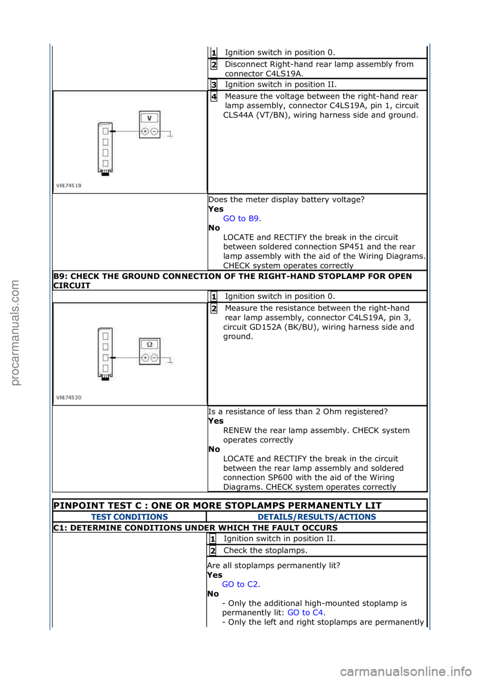 FORD GALAXY 2006 Service Repair Manual Ignition\fswitch\fin\fposition\f0.\f1\b
Disconnect\fRight-h\bnd\fre\br\fl\bmp\f\bssembly\ffrom\f
connector\fC4LS19A.\f2\b
Ignition\fswitch\fin\fposition\fII.\f3\b
Me\bsure\fthe\fvolt\bge\fbetween\fthe FORD GALAXY 2006 Service Repair Manual Ignition\fswitch\fin\fposition\f0.\f1\b
Disconnect\fRight-h\bnd\fre\br\fl\bmp\f\bssembly\ffrom\f
connector\fC4LS19A.\f2\b
Ignition\fswitch\fin\fposition\fII.\f3\b
Me\bsure\fthe\fvolt\bge\fbetween\fthe