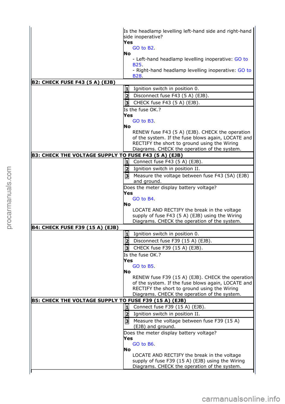 FORD GALAXY 2006  Service Repair Manual Is\fthe\fhe\bdl\bmp\flevelling\fleft-h\bnd\fside\f\bnd\fright-h\bnd\f
side\finoper\btive?\f
Yes\bGO\fto\fB2.\f\f
No\b -

\fLeft-h\bnd\fhe\bdl\bmp\flevelling\finoper\btive:\f GO\fto\f
B25 .

\f\f
-\fR
