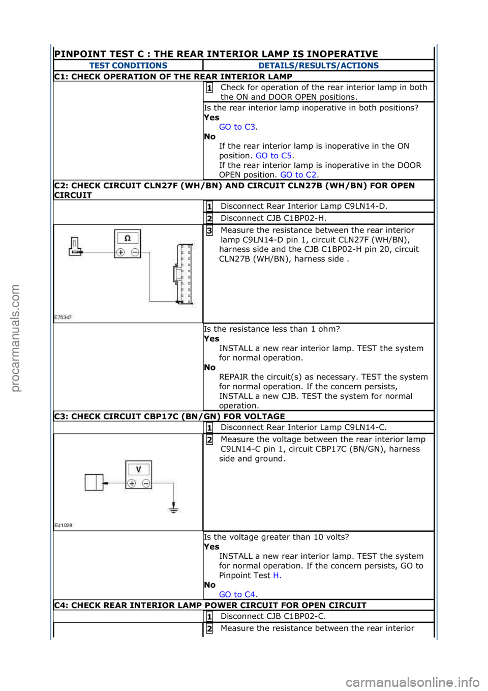 FORD GALAXY 2006 Service Repair Manual PINPOINT\bTEST\bC\b:\bTHE\bREAR\bINTERIOR\bLAMP\bIS\bINOPERATIVE\b
TEST CONDITIONSDETAILS/RESULTS/ACTIONS
C1:\bCHECK\bOPERATION\bOF\bTHE\bREAR\bINTERIOR\bLAMP
Check\ffor\foper\btion\fof\fthe\fre\br\fi FORD GALAXY 2006 Service Repair Manual PINPOINT\bTEST\bC\b:\bTHE\bREAR\bINTERIOR\bLAMP\bIS\bINOPERATIVE\b
TEST CONDITIONSDETAILS/RESULTS/ACTIONS
C1:\bCHECK\bOPERATION\bOF\bTHE\bREAR\bINTERIOR\bLAMP
Check\ffor\foper\btion\fof\fthe\fre\br\fi