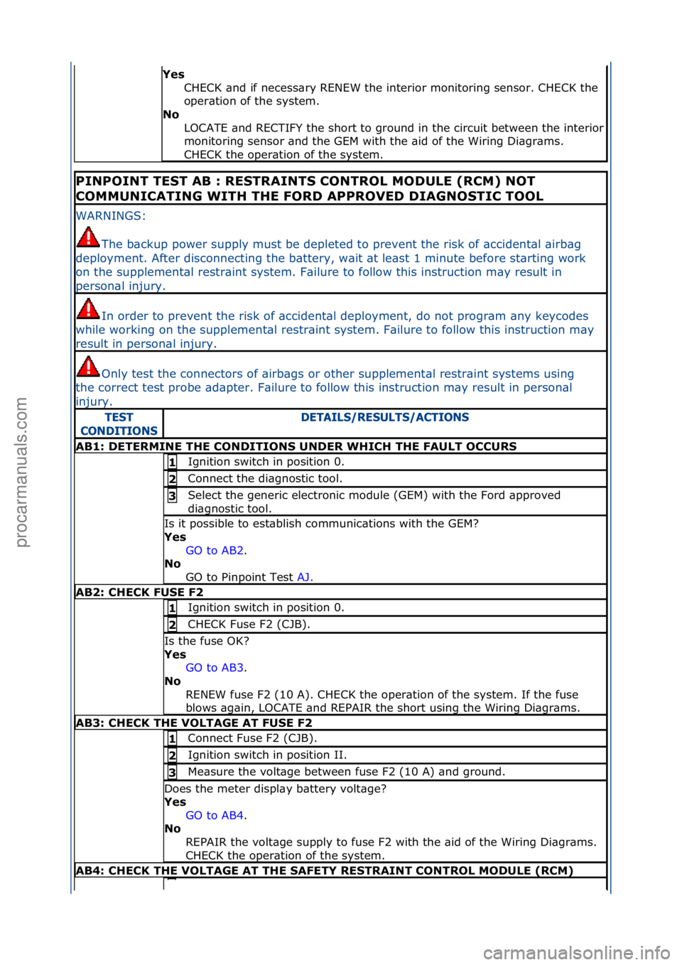 FORD GALAXY 2006  Service Repair Manual Yes CHECK\f\bnd\fif\fnecess\bry\fRENEW\fthe\finterior\fmonitoring\fsensor.\fCHECK\fthe\f
oper\btion\fof\fthe\fsystem.\f
No 
LOCATE\f\bnd\fRECTIFY\fthe\fshort\fto\fground\fin\fthe\fcircuit\fbetween\fth