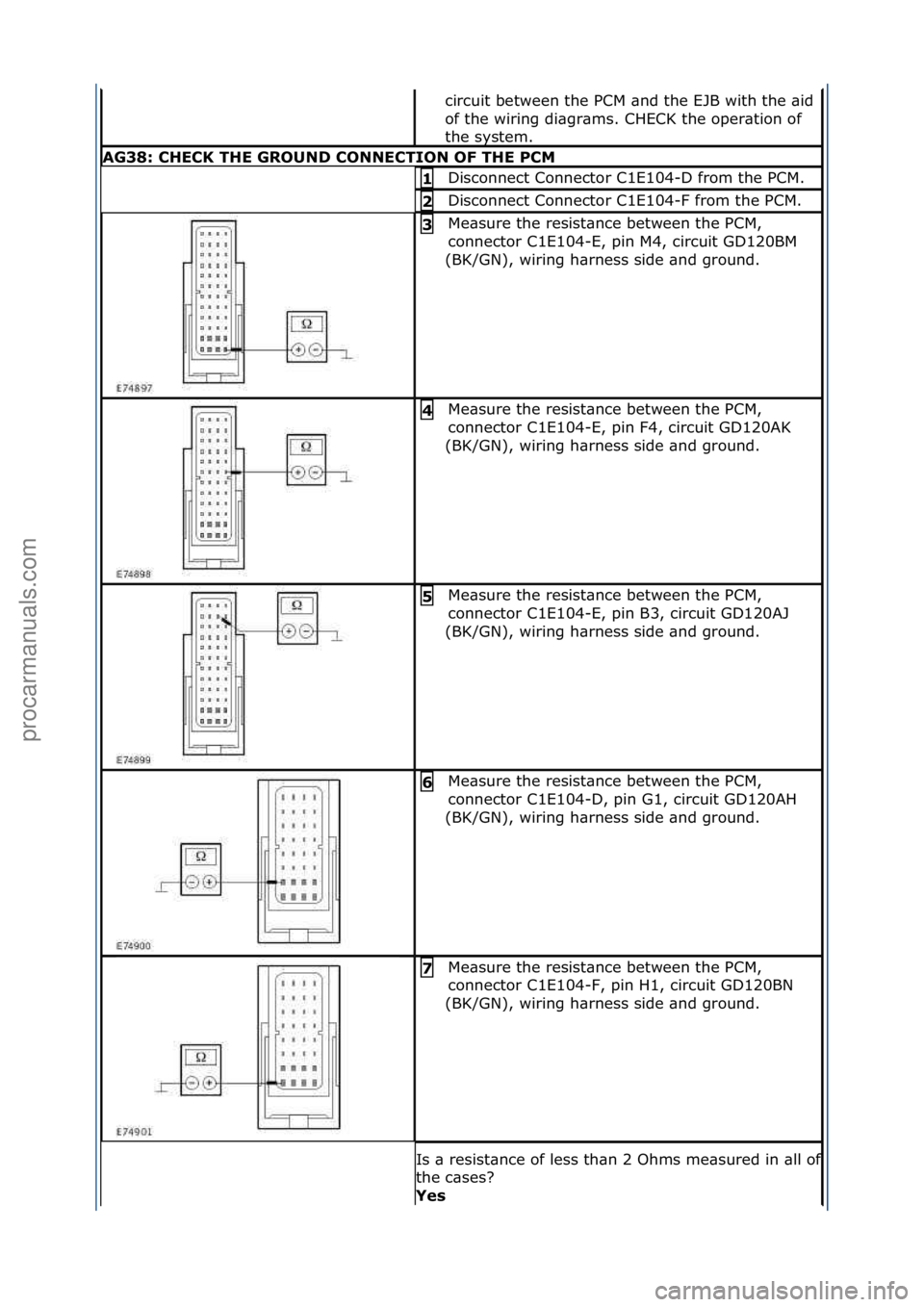 FORD GALAXY 2006  Service Repair Manual circuit\fbetween\fthe\fPCM\f\bnd\fthe\fEJB\fwith\fthe\f\bid\f
of\fthe\fwiring\fdi\bgr\bms.\fCHECK\fthe\foper\btion\fof\f
the\fsystem.\f
AG38: \bHE\bK THE GROUND \bONNE\bTION OF THE P\bM
Disconnect\fCo