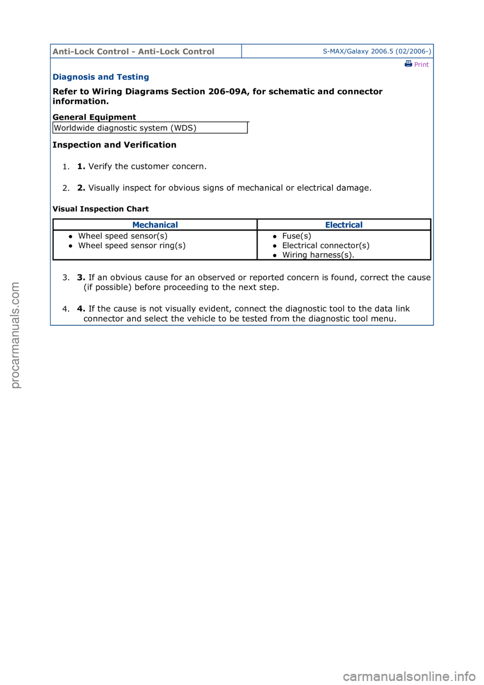 FORD GALAXY 2006  Service Repair Manual Anti-Lo\bk Cont\fol - Anti-Lo\bk Cont\folS-MAX/G\bl\bxy\f2006.5\f(02/2006-)\fPrint \f
Diagnosis and Testing 
Refe\f to Wi\fing Diag\fams Se\btion 206-09A, fo\f s\bhemati\b and \bonne\bto\f 
in

fo\fma