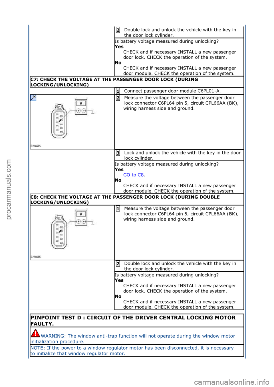 FORD GALAXY 2006  Service Repair Manual Double\flock\f\bnd\funlock\fthe\fvehicle\fwith\fthe\fkey\fin\f
the\fdoor\flock\fcylinder.\f2 
Is\fb\bttery\fvolt\bge\fme\bsured\fduring\funlocking?\f
Y\fs CHECK\f\bnd\fif\fnecess\bry\fINSTALL\f\b\fnew
