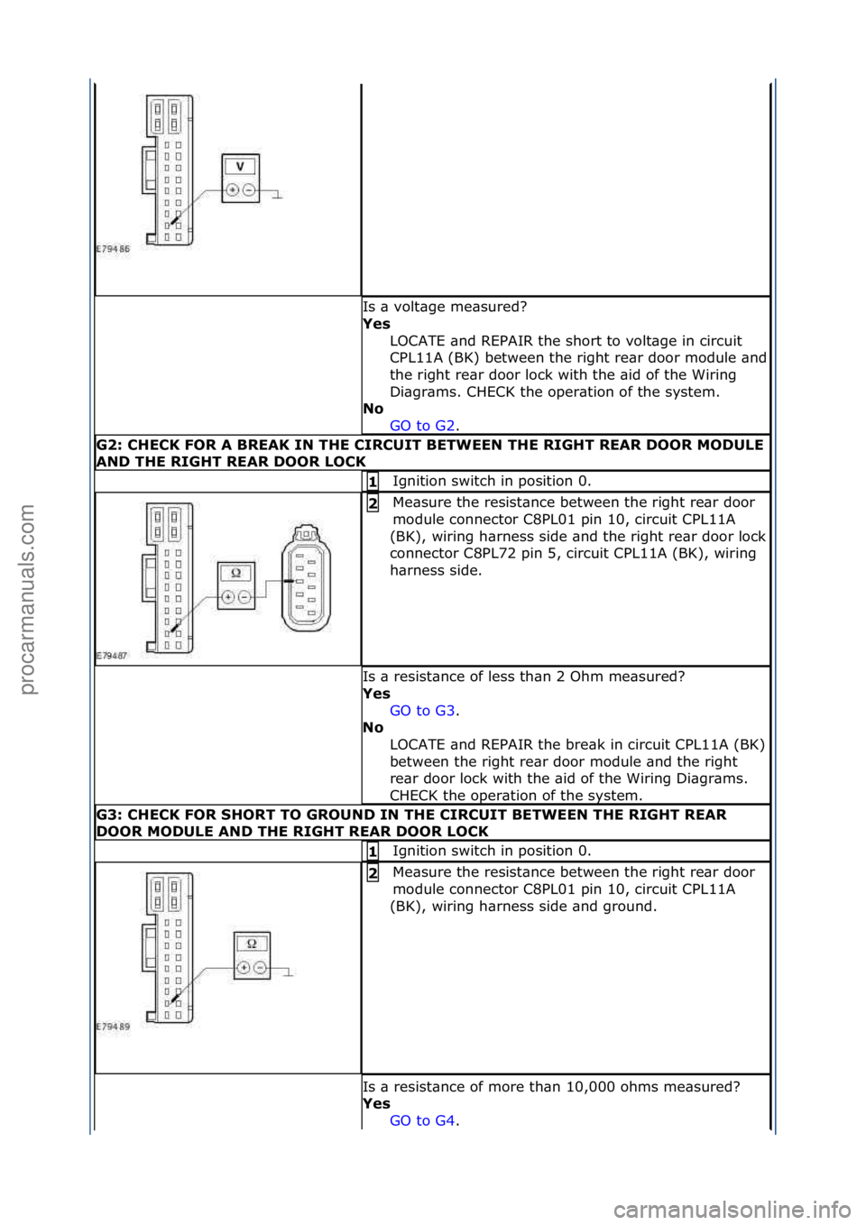 FORD GALAXY 2006  Service Repair Manual Is\f\b\fvolt\bge\fme\bsured?\f
Y\fs LOCATE\f\bnd\fREPAIR\fthe\fshort\fto\fvolt\bge\fin\fcircuit\f
CPL11A\f(BK)\fbetween\fthe\fright\fre\br\fdoor\fmodule\f\bnd\f
the\fright\fre\br\fdoor\flock\fwith\fth