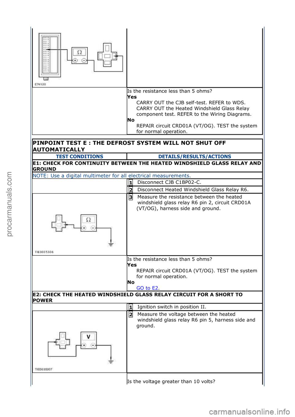 FORD GALAXY 2006  Service Repair Manual Is\fthe\fresist\bnce\fless\fth\bn\f5\fohms?\f
Yes CARRY\fOUT\fthe\fCJB\fself-test.\fREFER\fto\fWDS.\f
CARRY\fOUT\fthe\fHe\bted\fWindshield\fGl\bss\fRel\by\f
component\ftest.\fREFER\fto\fthe\fWiring\fD