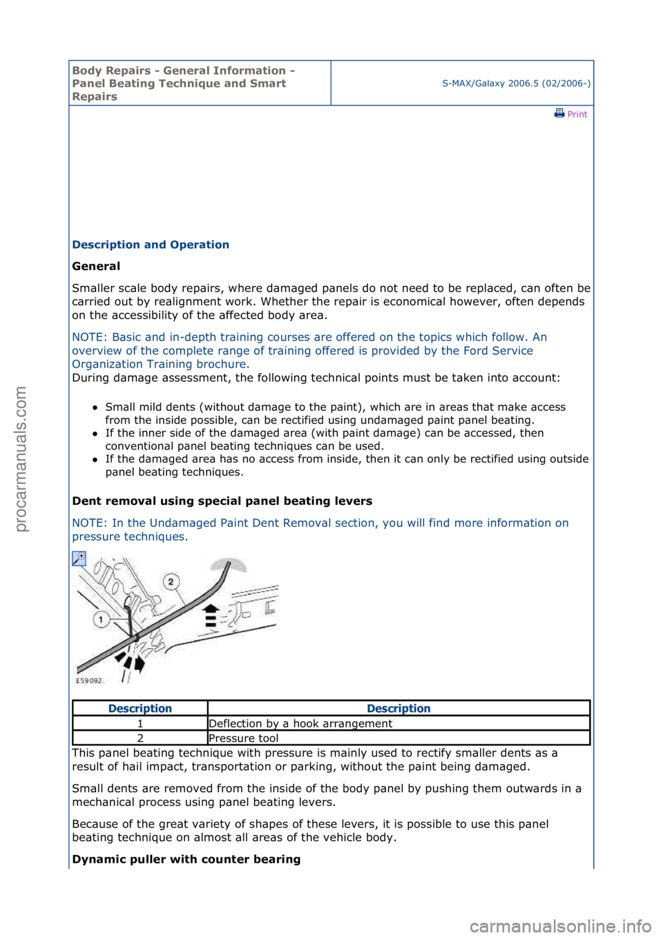 FORD GALAXY 2006  Service Repair Manual Body Re\bair\f - General Information - 
Panel Beating Technique and Smart 
Re\bair\f
S-MAX/G\bl\bxy\f2006.5\f(02/2006-)\fPrint \f
De\fcri\btion and O\beration 
General 
Sm\bller\fsc\ble\fbody\frep\bir