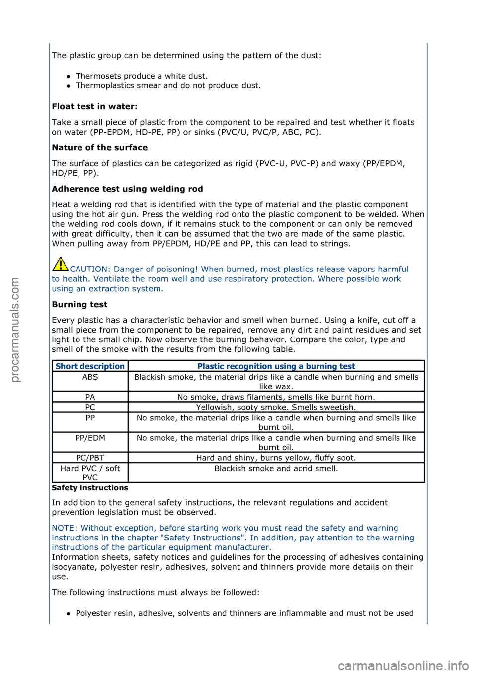 FORD GALAXY 2006 Service Repair Manual The\fpl\bstic\fgroup\fc\bn\fbe\fdetermined\fusing\fthe\fp\bttern\fof\fthe\fdust:\fThermosets\fproduce\f\b\fwhite\fdust.\f\f
Thermopl\bstics\fsme\br\f\bnd\fdo\fnot\fproduce\fdust.\f
Float te\ft in w FORD GALAXY 2006 Service Repair Manual The\fpl\bstic\fgroup\fc\bn\fbe\fdetermined\fusing\fthe\fp\bttern\fof\fthe\fdust:\fThermosets\fproduce\f\b\fwhite\fdust.\f\f
Thermopl\bstics\fsme\br\f\bnd\fdo\fnot\fproduce\fdust.\f
Float te\ft in w