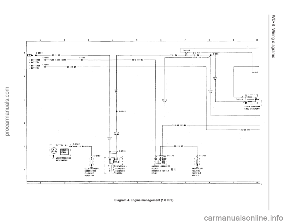 FORD GRANADA 1985  Service Repair Manual WD•8Wiring diagrams
Diagram 4. Engine management (1.8 litre)
procarmanuals.com 