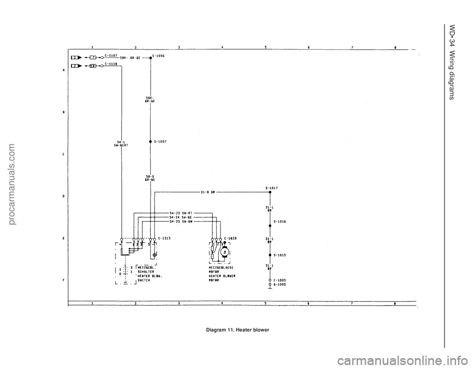 FORD GRANADA 1985  Service Repair Manual WD•34Wiring diagrams
Diagram 11. Heater blower
procarmanuals.com 