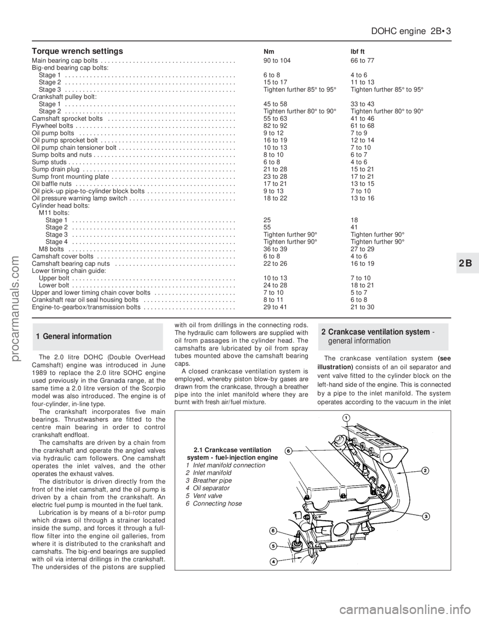 FORD GRANADA 1985 Service Repair Manual DOHCengine 2B•3
2B
Torque wrench settingsNmlbf ft
Main bearing cap bolts . . . . . . . . . . . . . . . . . . . . . . . . . . . . . . . . . . . . . .90 to 10466 to 77
Big-end bearing cap bolts:
Stag FORD GRANADA 1985 Service Repair Manual DOHCengine 2B•3
2B
Torque wrench settingsNmlbf ft
Main bearing cap bolts . . . . . . . . . . . . . . . . . . . . . . . . . . . . . . . . . . . . . .90 to 10466 to 77
Big-end bearing cap bolts:
Stag