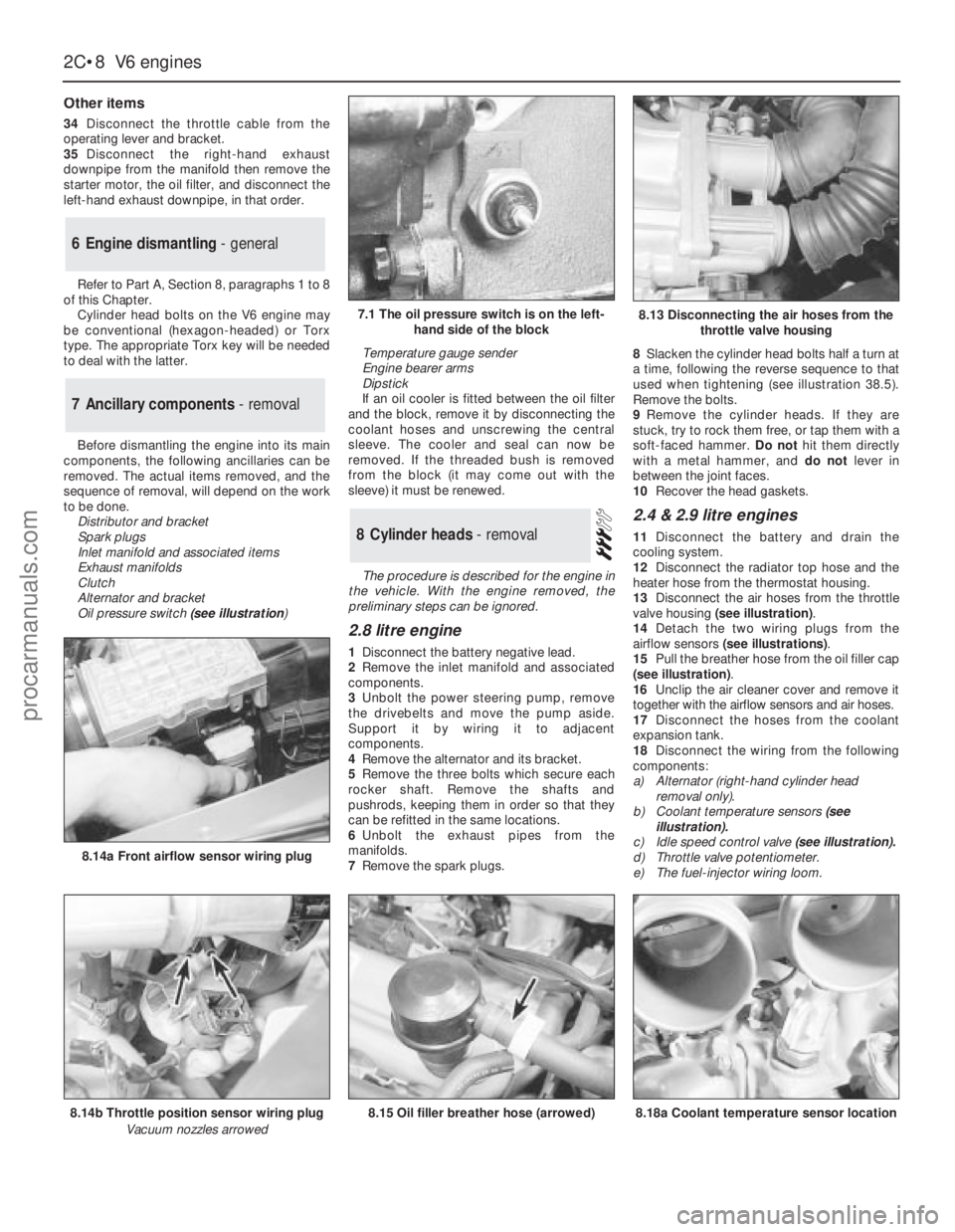 FORD GRANADA 1985 Service Repair Manual Other items
34Disconnect the throttle cable from the
operating lever and bracket.
35Disconnect the right-hand exhaust
downpipe from the manifold then remove the
starter motor, the oil filter, and dis FORD GRANADA 1985 Service Repair Manual Other items
34Disconnect the throttle cable from the
operating lever and bracket.
35Disconnect the right-hand exhaust
downpipe from the manifold then remove the
starter motor, the oil filter, and dis