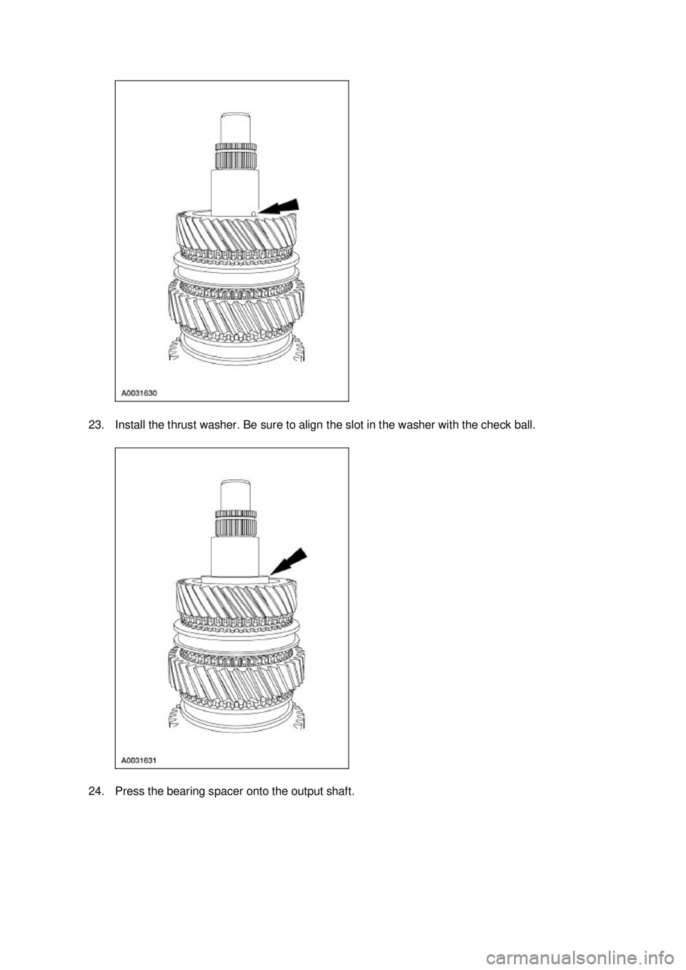 FORD MUSTANG 2003  Workshop Manual 23. Install the thrust washer. Be sure to align the slot in the washer with the check ball. 
24. Press the bearing spacer onto the output shaft.  Klj .  13 ba
  172003 Mustang Workshop Manual
18.