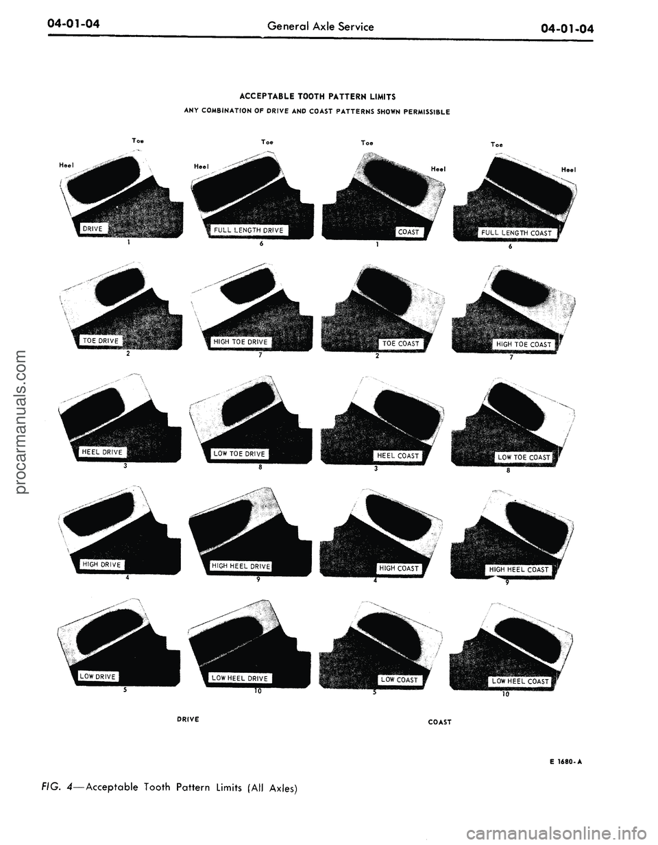 FORD MUSTANG 1969  Volume One Chassis 
04-01-04

General Axle Service

04-01-04

ACCEPTABLE TOOTH PATTERN LIMITS

ANY COMBINATION
 OF
 DRIVE AND COAST PATTERNS SHOWN PERMISSIBLE

Toe

Toe

Toe

Toe

Heel

Heel

LOW HEEL COAST

MM

DRIVE

