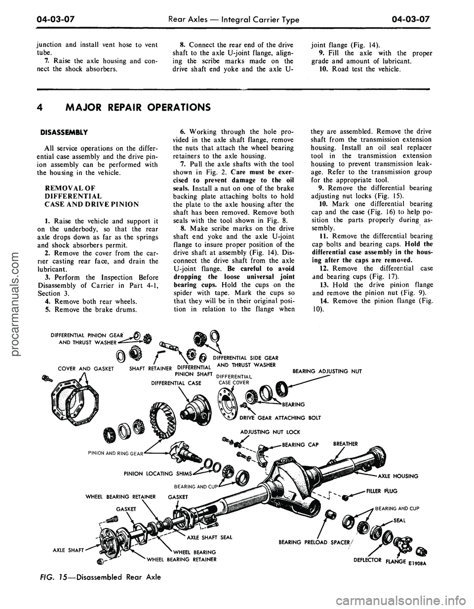 FORD MUSTANG 1969 Volume One Chassis
04-03-07
Rear Axles — Integral Carrier Type
04-03-07
junction and install vent hose to vent
tube.
7.
Raise the axle housing and con-
nect the shock absorbers.
8. Connect the rear end of the FORD MUSTANG 1969 Volume One Chassis
04-03-07
Rear Axles — Integral Carrier Type
04-03-07
junction and install vent hose to vent
tube.
7.
Raise the axle housing and con-
nect the shock absorbers.
8. Connect the rear end of the