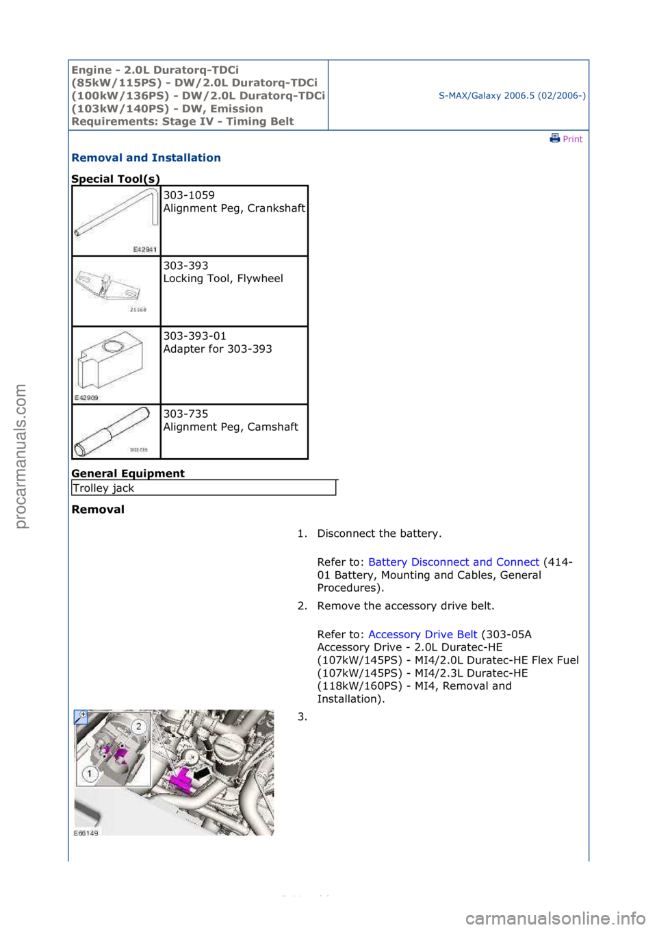 FORD S-MAX 2006  Service Repair Manual Engine - \b.0L \furatorq-T\fCi 
(85kW/115PS) - \fW/\b.0L \furatorq-T\fCi 
(100kW/136PS) - \fW/\b.0L \furatorq-
T\fCi 
(103kW/140PS) - \fW, Emission 
Requirements: Stage IV - Timing Belt
S-MAX/G\bl\bxy