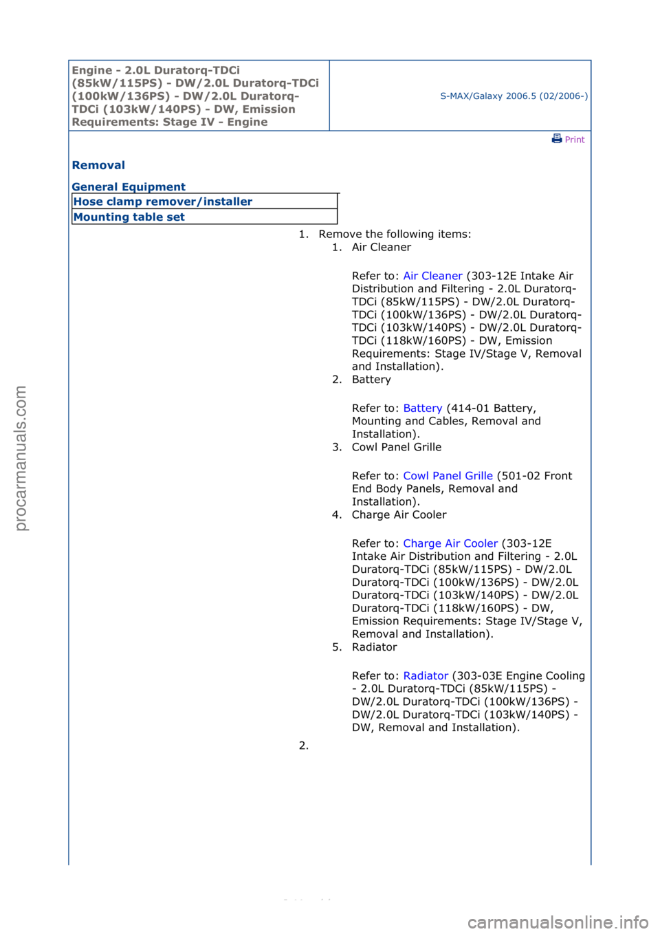 FORD S-MAX 2006  Service Repair Manual Engine - \b.0L \furatorq-T\fCi 
(85kW/115PS) - \fW/\b.0L \furatorq-T\fCi 
(100kW/136PS) - \fW/\b.0L \furatorq-
T\fCi (103kW/140PS) - \fW, Emission 
Requirements: Stage IV - Engine
S-MAX/G\bl\bxy\f2006